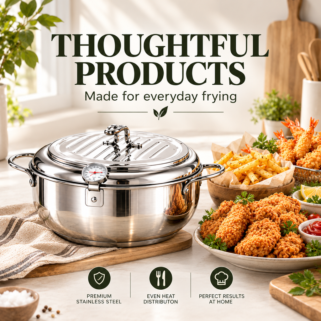 Japanese Deep Frying Pot with a Thermometer and a Lid 304 Stainless Steel Kitchen Tempura Fryer Pan 20 24 cm