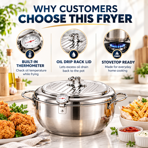 Japanese Deep Frying Pot with a Thermometer and a Lid 304 Stainless Steel Kitchen Tempura Fryer Pan 20 24 cm